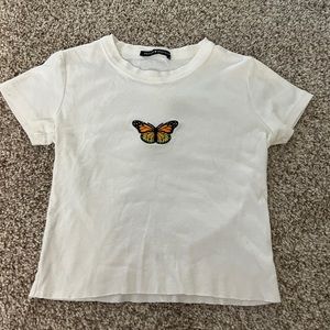 Brandy Melville butterfly white crop top